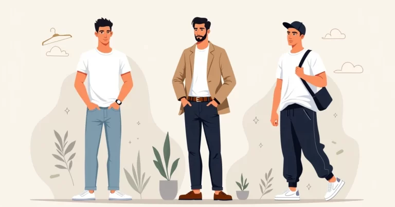 Homem usando camiseta branca lisa com três looks diferentes do casual ao elegante