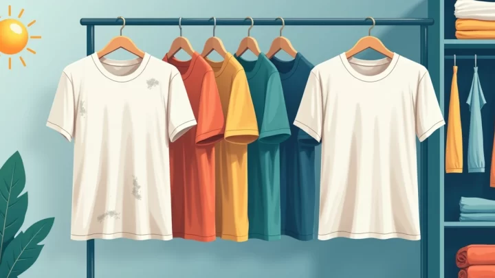 Comparação entre camiseta masculina desbotada e outra nova lado a lado
