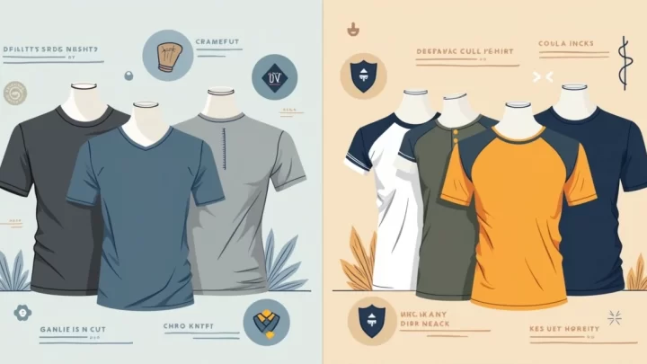 Comparação de camisetas básicas masculinas com diferentes cortes e acabamentos