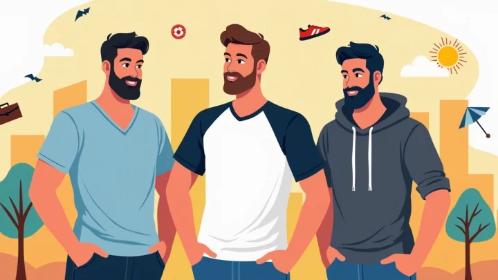 Homem usando camisetas masculinas de malha fria em diferentes cores em cenário urbano estiloso