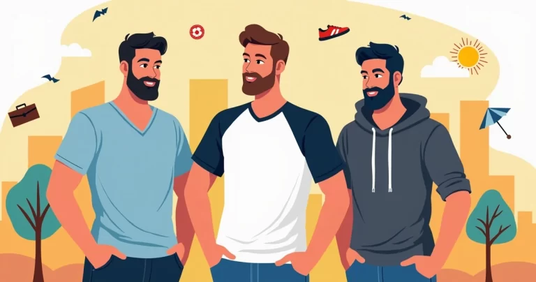 Homem usando camisetas masculinas de malha fria em diferentes cores em cenário urbano estiloso