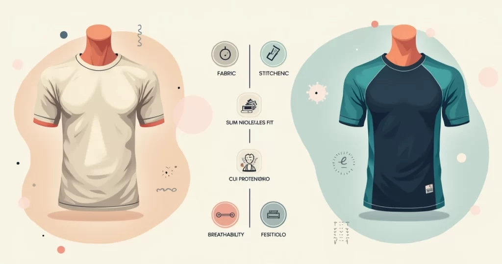 Ilustração comparando camiseta esportiva comum e camiseta Sjons Modas masculina