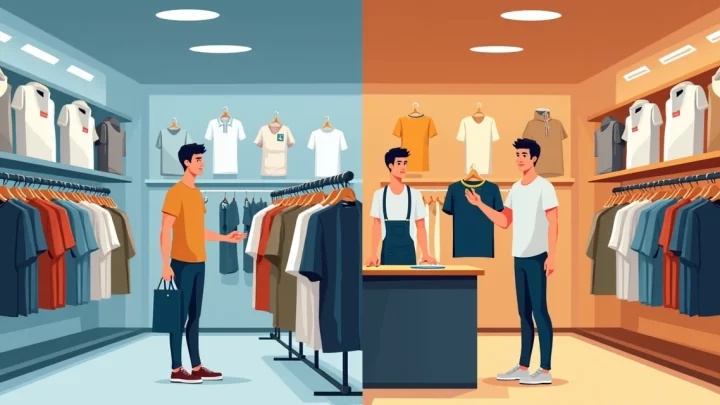 Comparação visual entre loja de departamento e marca autoral de moda masculina