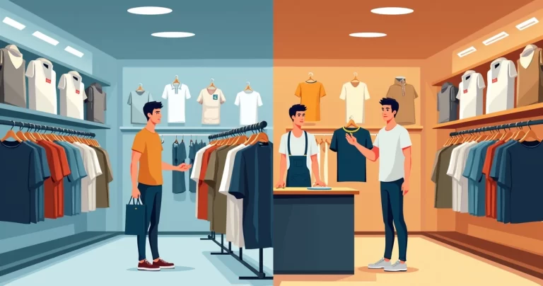 Comparação visual entre loja de departamento e marca autoral de moda masculina