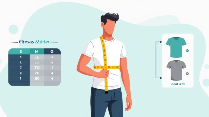Homem medindo o peito com fita métrica para escolher tamanho de camiseta masculina