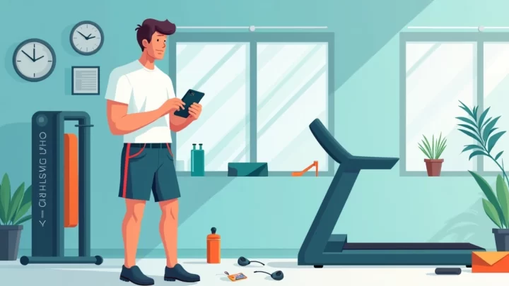 Homem na academia segurando celular sem ter bolso funcional na bermuda