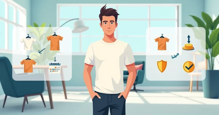 Homem usando camiseta minimalista de qualidade em ambiente de trabalho moderno