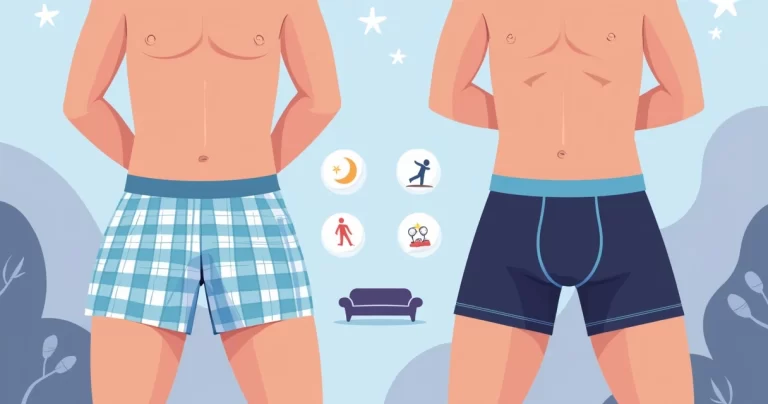 Ilustração comparando cueca samba canção larga e cueca boxer justa lado a lado