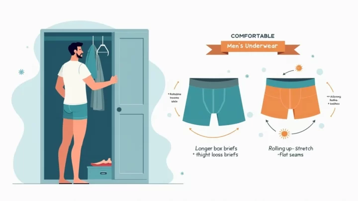 Homem escolhendo cueca confortável em frente ao guarda-roupa aberto