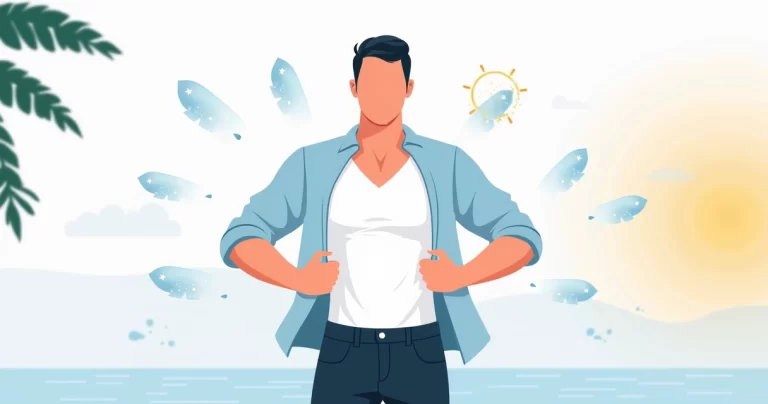 Homem usando undershirt tecnológica sob camisa social em ambiente urbano moderno