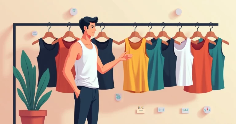 Homem escolhendo kit de regatas masculinas coloridas penduradas em arara