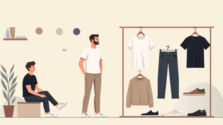 Homem usando look masculino básico e minimalista com camiseta lisa e calça neutra