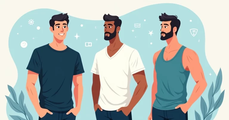 Ilustração de homens usando camisetas masculinas de poliéster em cores variadas