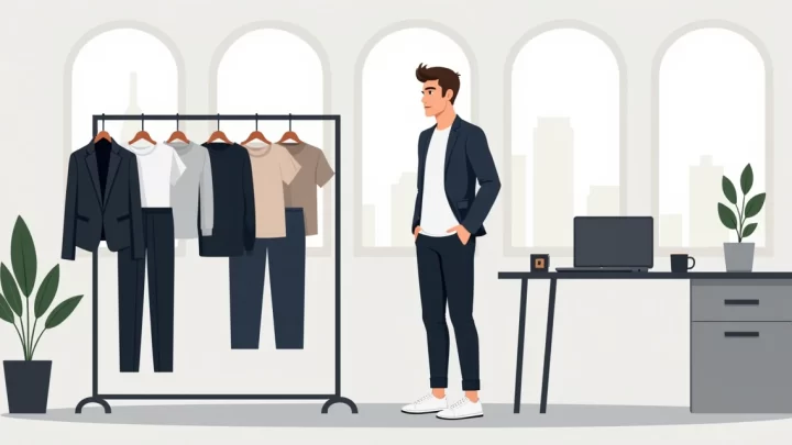 Homem em escritório usando look versátil com blazer camiseta e tênis brancos