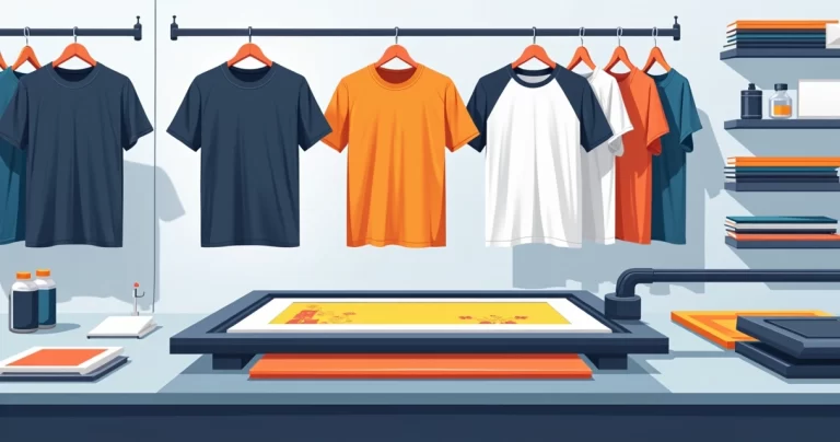 Ilustração de silk screen estampando camiseta masculina em estilo flat corporativo