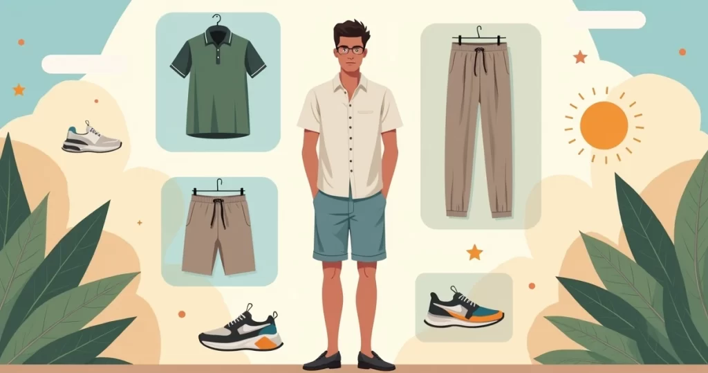 Homem usando looks de verão com linho polo jeans regata e shorts