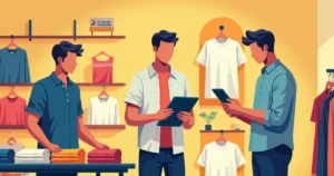 Comerciantes usando camisas estilosas em ambiente de loja moderna