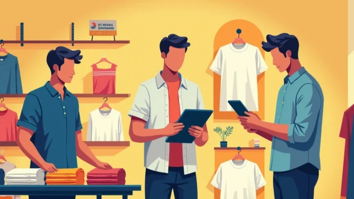 Comerciantes usando camisas estilosas em ambiente de loja moderna